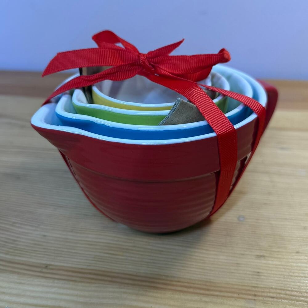 Colorful Ceramic Nesting Measuring Cups Set of 4 Red Blue Green Yellow